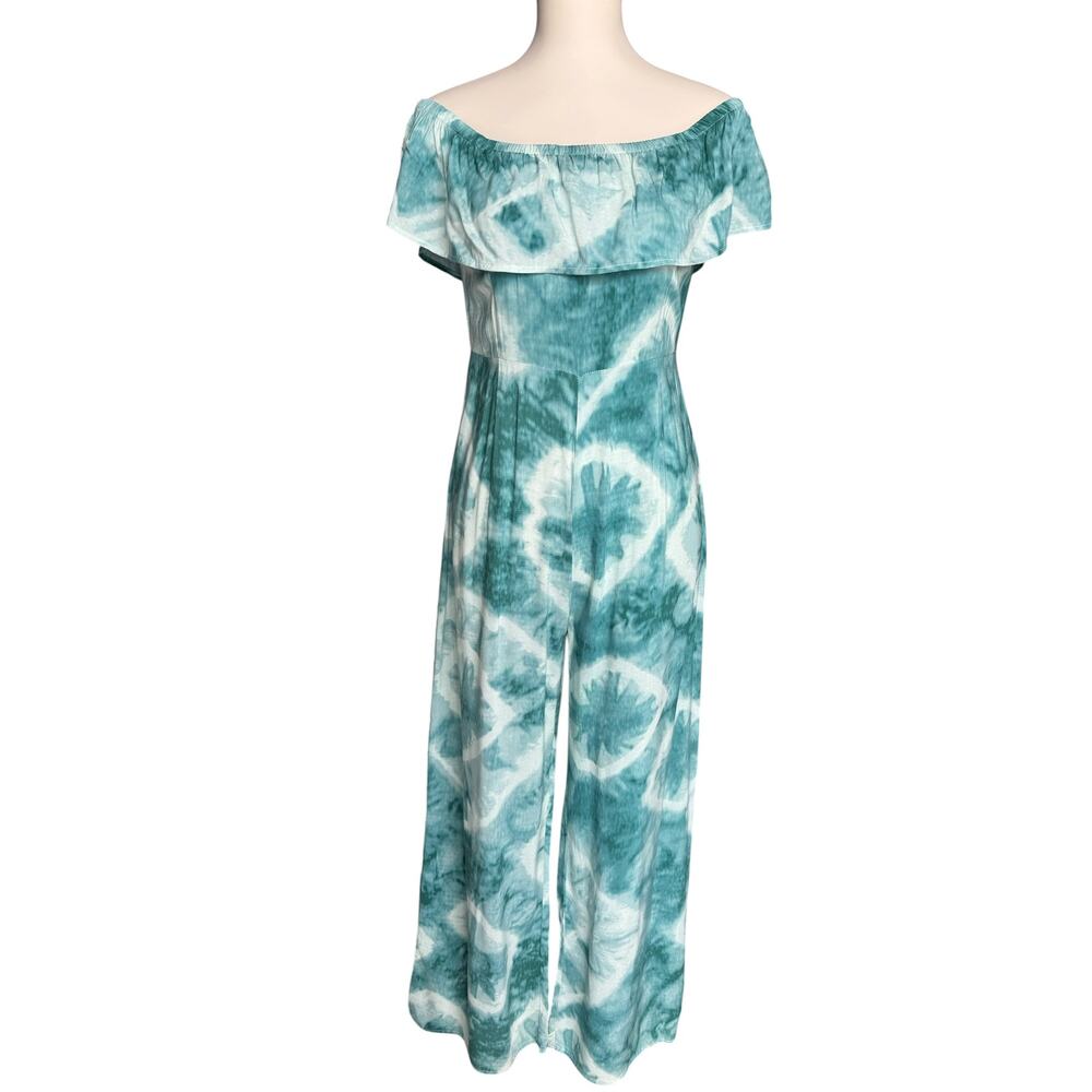 Sadie & Sage Aqua Tie Dye Off Shoulder Wide Leg Jumpsuit Size Small